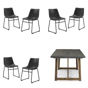 Home Square 7-Piece Set with Wood Dining Table & 6 Dining Chairs in Black