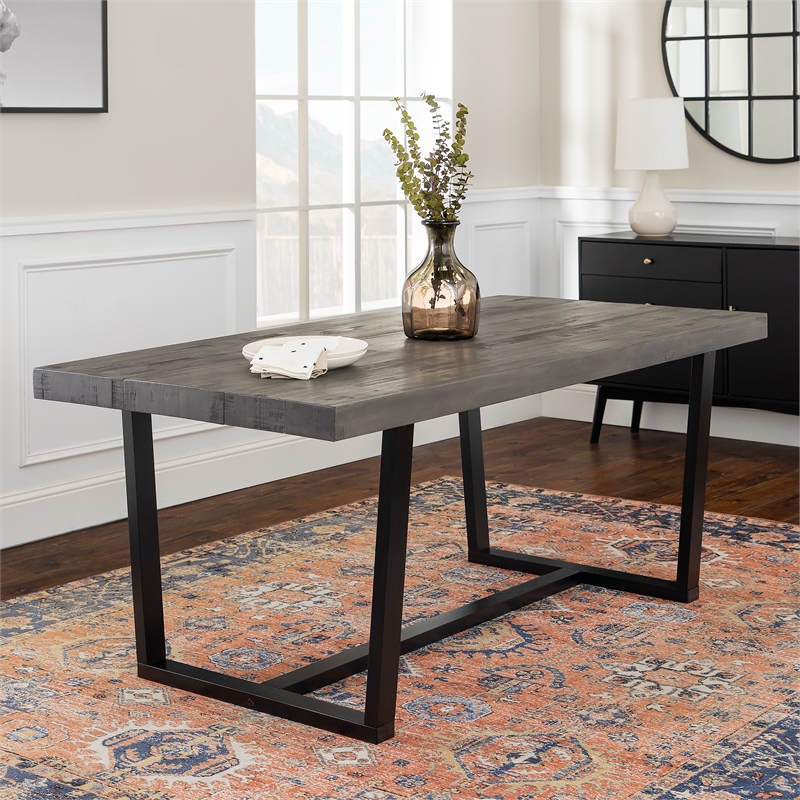 Home Square 7-Piece Set with Rustic Wood Dining Table & 6 Dining Chairs in Brown
