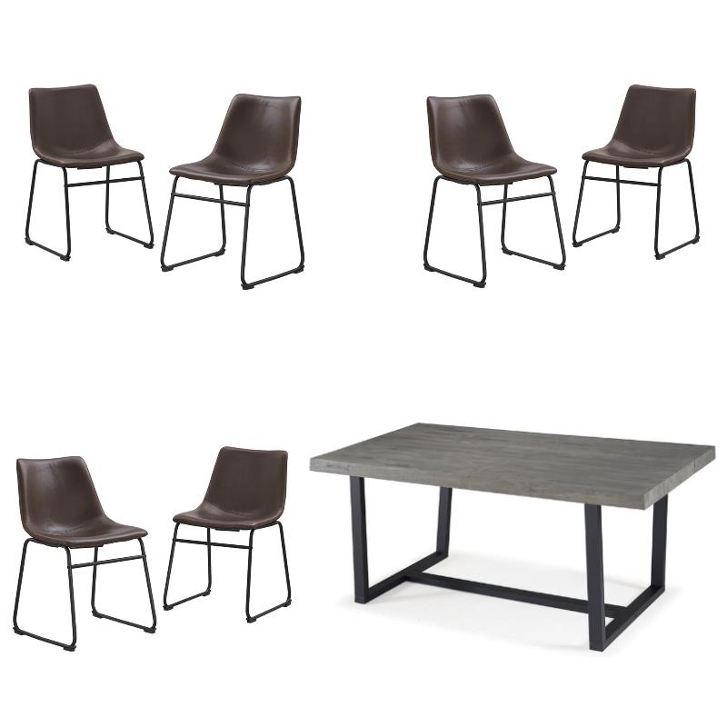 Home Square 7-Piece Set with Rustic Wood Dining Table & 6 Dining Chairs in Brown