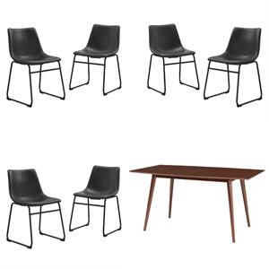 Home Square 7-Piece Set with Mid-Century Dining Table & 6 Dining Chairs in Black