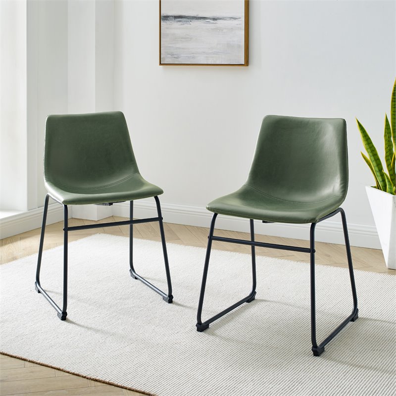 Home Square 7-Piece Set with Mid-Century Dining Table & 6 Dining Chairs in Green