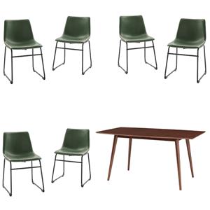 Home Square 7-Piece Set with Mid-Century Dining Table & 6 Dining Chairs in Green