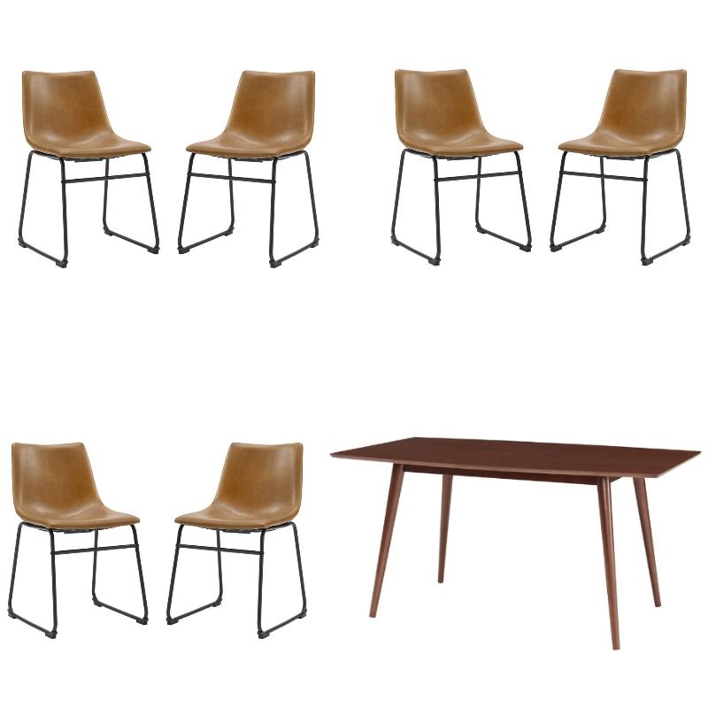 Home Square 7-Piece Set with Mid-Century Dining Table & 6 Dining Chairs