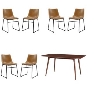 Home Square 7-Piece Set with Mid-Century Dining Table & 6 Dining Chairs