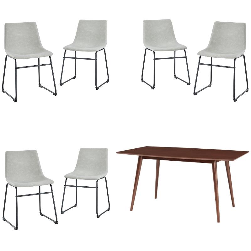 Home Square 7-Piece Set with Dining Table & 6 Dining Chairs in Gray and Walnut