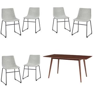 Home Square 7-Piece Set with Dining Table & 6 Dining Chairs in Gray and Walnut