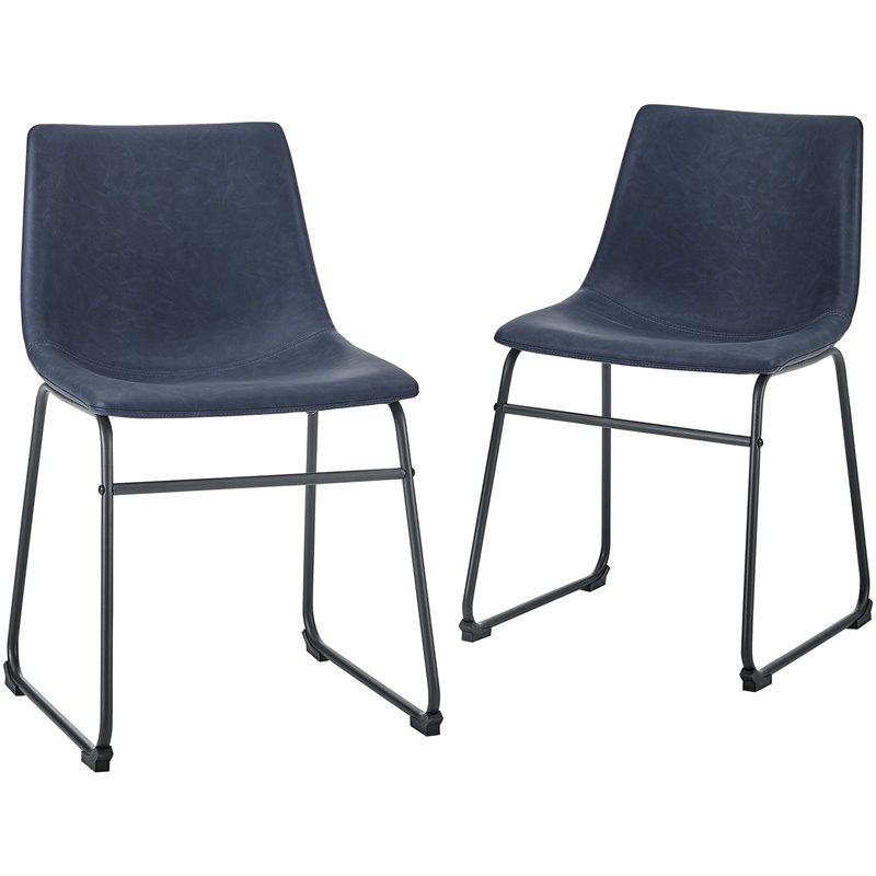 Home Square 7-Piece Set with Dining Table & 6 Dining Chairs in Blue and Walnut