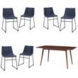 Home Square 7-Piece Set with Dining Table & 6 Dining Chairs in Blue and Walnut