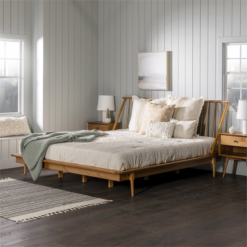 Home Square 3-Piece Set with Platform Bed and 2 Nightstands in Caramel