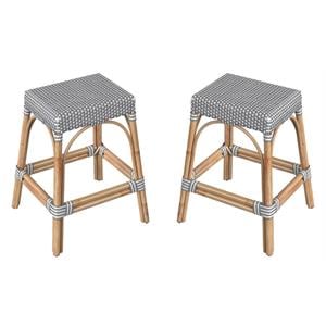 Home Square 24.5&quot Rattan Counter Stool in White and Gray Dot - Set of 2