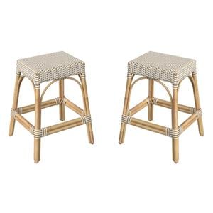 Home Square 24.5&quot Rattan Counter Stool in White and Tan Dot - Set of 2