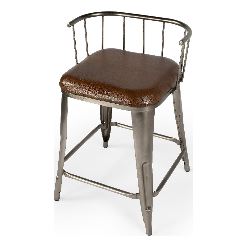 Home Square Iron & Leather Counter Stool in Brown Finish - Set of 2