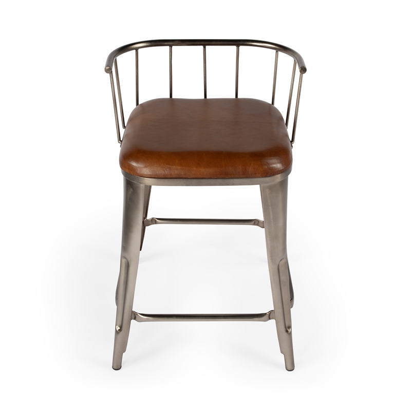 Home Square Iron & Leather Counter Stool in Brown Finish - Set of 2