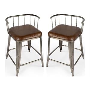 Home Square Iron & Leather Counter Stool in Brown Finish - Set of 2