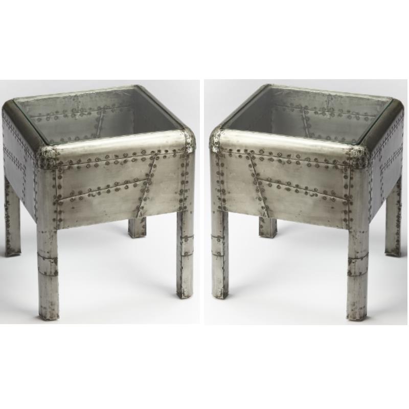 Home Square Metal Glass Top End Table in Gray Finish - Set of 2