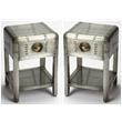 Home Square One Drawer Metal Side Table in Silver - Set of 2