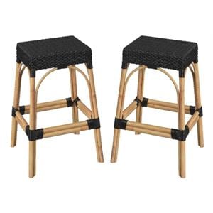 Home Square 30&quot Rectangular Rattan Bar Stool in Black - Set of 2
