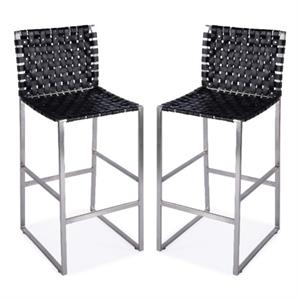 Home Square 28&quot Leather Rectangular Barstool in Black - Set of 2