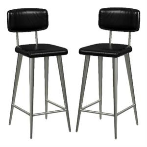 Home Square 26&quot Leather Rectangular Counter Stool in Black - Set of 2