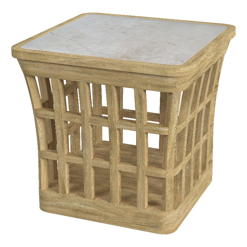 Home Square 2-Piece Set with Marble Coffee Table and End Table in Natural