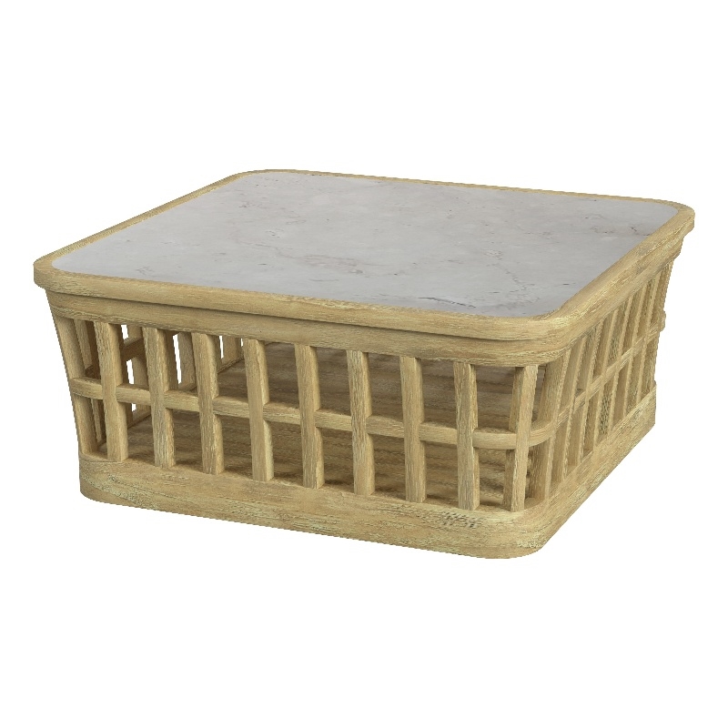 Home Square 2-Piece Set with Marble Coffee Table and End Table in Natural