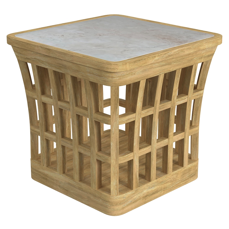 Home Square 2-Piece Set with Marble Coffee Table and End Table in Natural