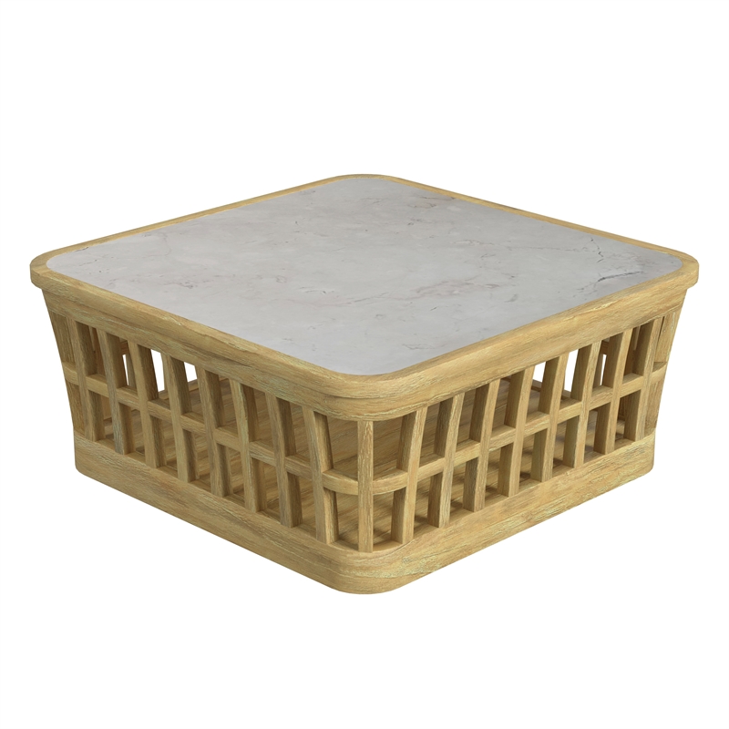 Home Square 2-Piece Set with Marble Coffee Table and End Table in Natural