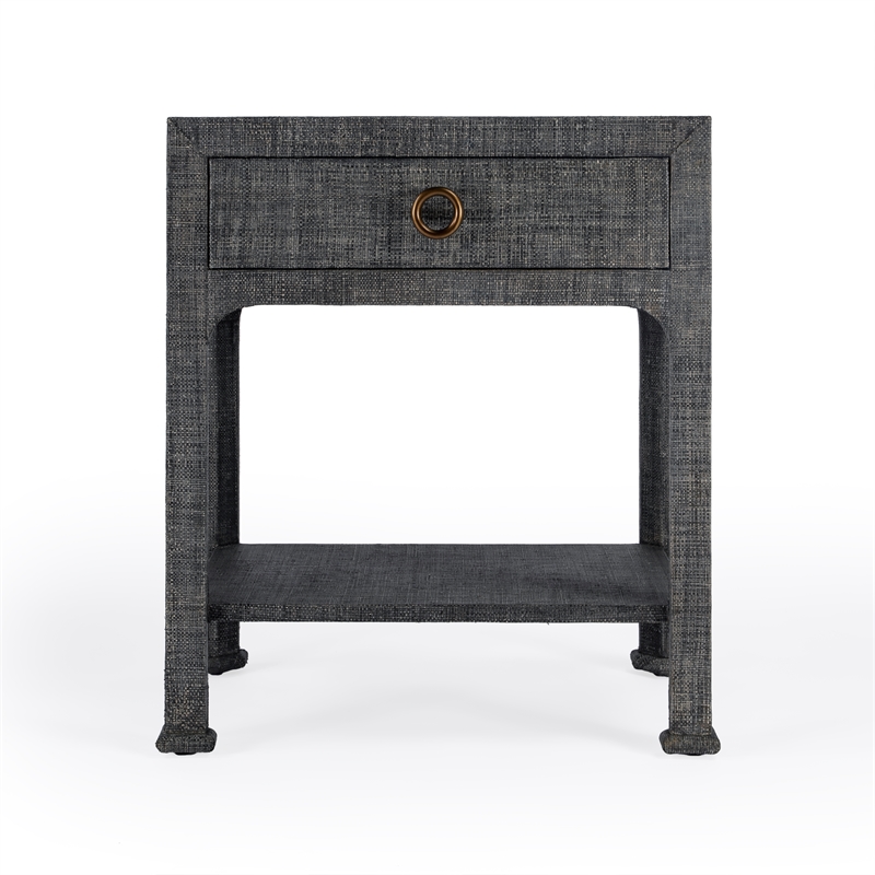 Home Square One Drawer and Lower Shelf Nightstand in Charcoal - Set of 2