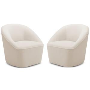 Home Square Polyester Boucle Fabric Swivel Accent Chair in White - Set of 2