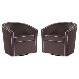 Home Square Velvet Barrel Swivel Chair in Brown and Cream - Set of 2