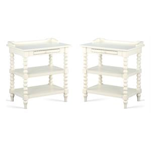 Home Square Wood Turned Leg Storage Nightstand in Antique White - Set of 2