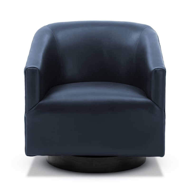 Home Square Faux Leather Swivel Accent Chair in Midnight Blue - Set of 2