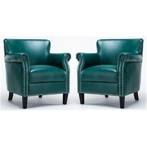 Home Square Faux Leather Club Accent Chair in Teal Green - Set of 2