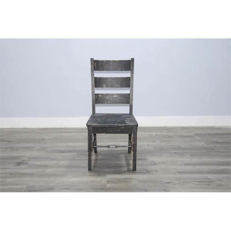 Home Square 7-Piece Set with Dining Table and 6 Ladderback Chairs in Black