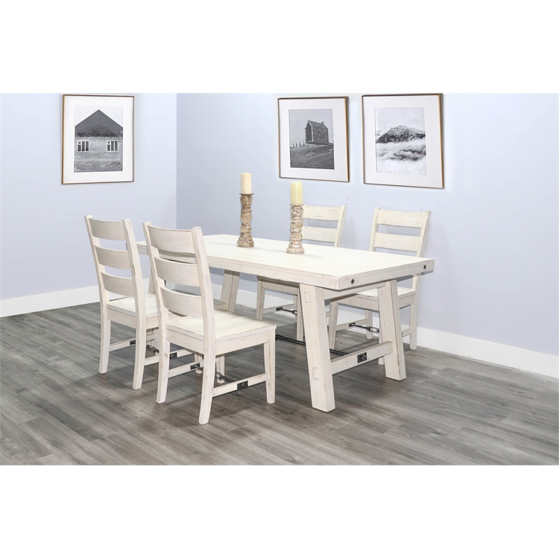 Home Square 7-Piece Set with Dining Table & 6 Ladderback Chairs in White