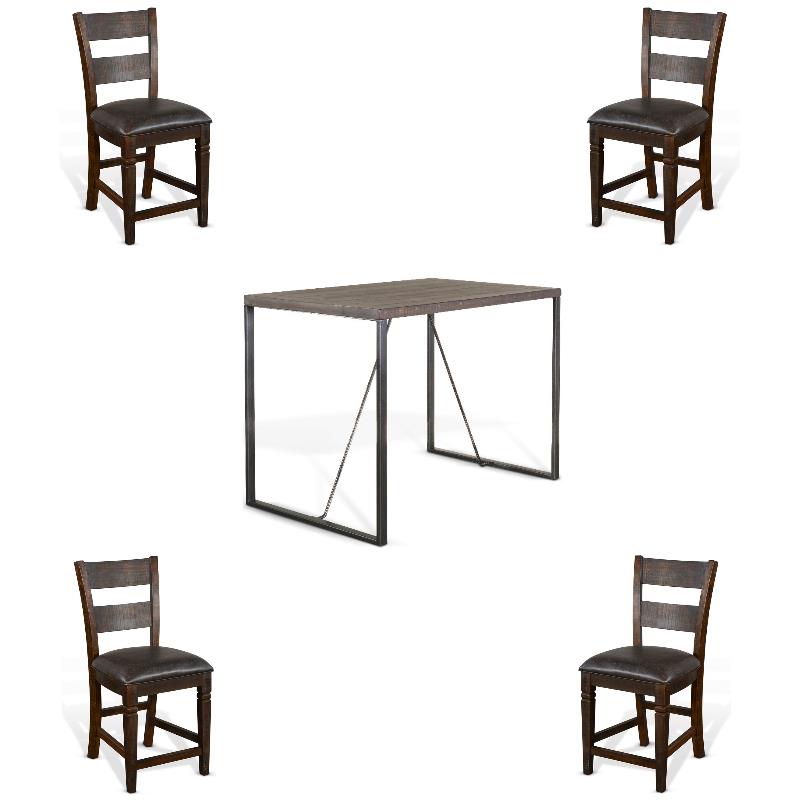 Home Square 5-Piece Set with Dining Table and 4 Barstools in Tobacco Leaf