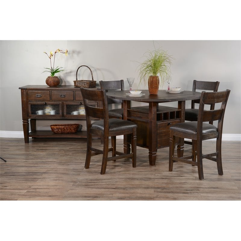 Home Square 5-Piece Set with Table and 4 Ladderback Barstools in Tobacco Leaf