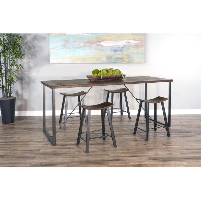 Home Square 5-Piece Set with Table and 4 Ladderback Barstools in Tobacco Leaf