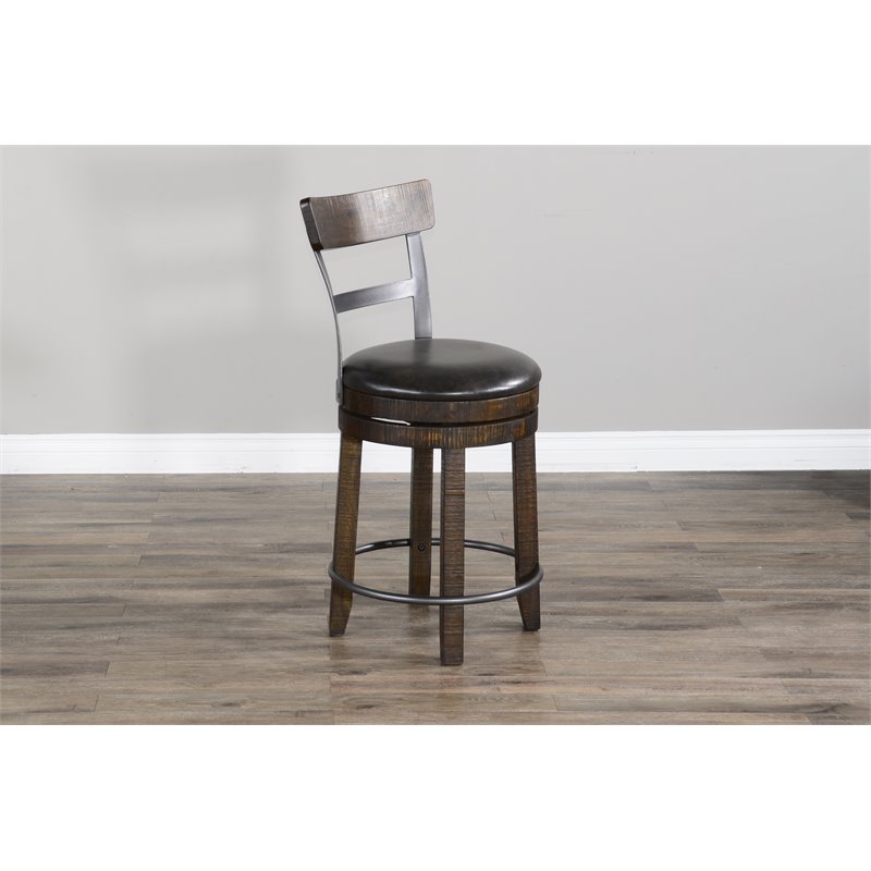 Home Square 7-Piece Set with Table and 6 Wood Swivel Barstools
