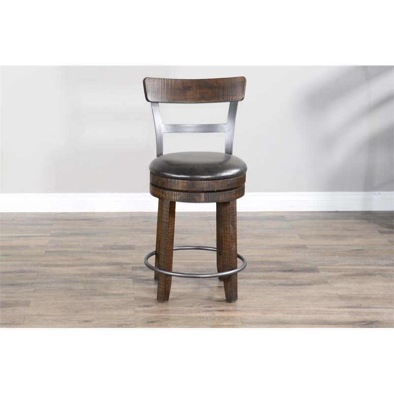 Home Square 7-Piece Set with Table and 6 Wood Swivel Barstools