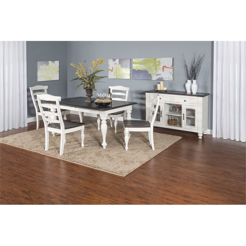 Home Square 7-Piece Set with Dining Table and 6 Ladderback Chairs in White