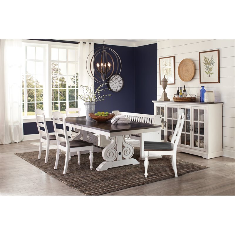 Home Square 7-Piece Set with Dining Table and 6 Ladderback Chairs in White