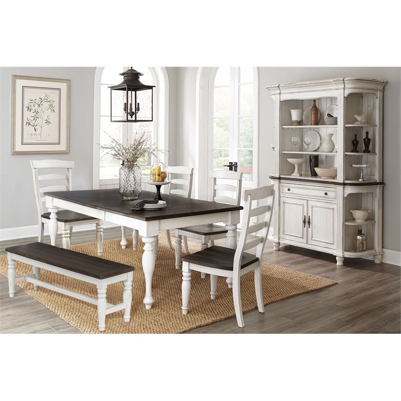 Home Square 7-Piece Set with Dining Table and 6 Crossback Chairs