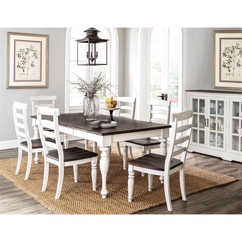 Home Square 7-Piece Set with Dining Table and 6 Crossback Chairs
