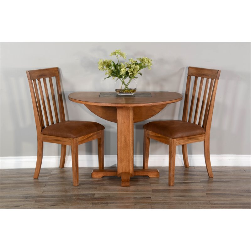Home Square 3-Piece Set with Mindi Wood Table and 2 Ladderback Chairs