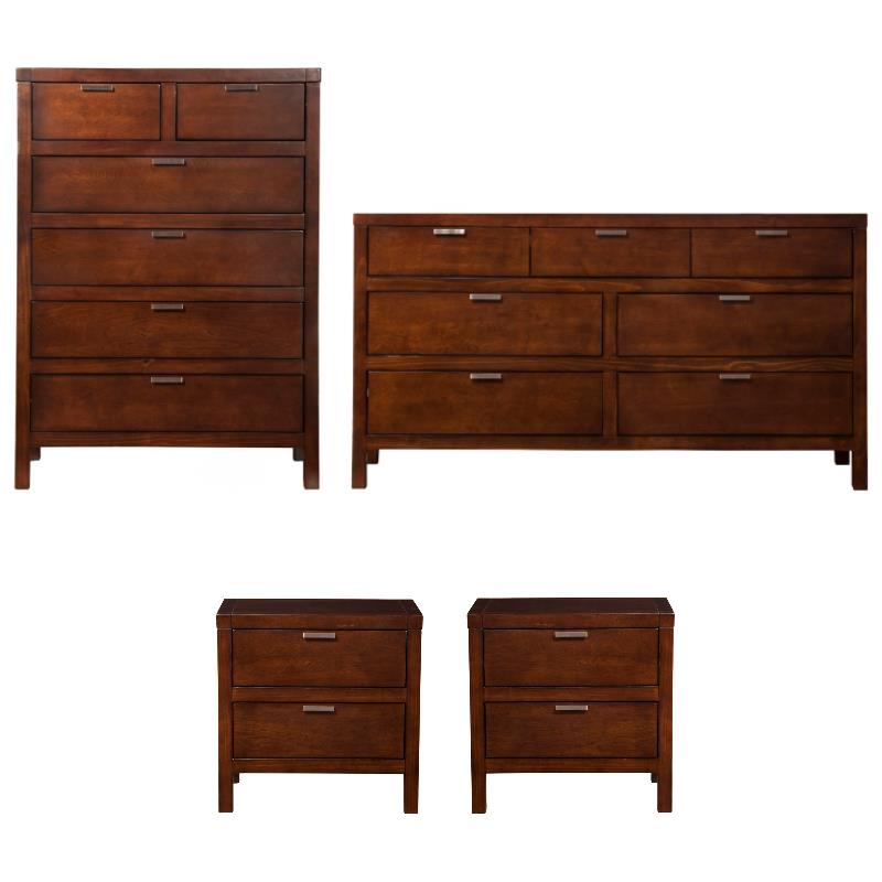Home Square 4-Piece Set with Chest and 2 Nightstands and Dresser in Cappuccino