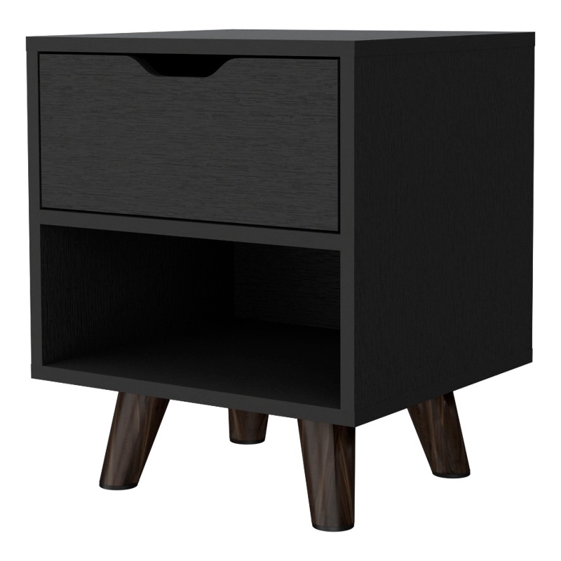 Home Square Engineered Wood Nightstand with 1 Drawer in Black - Set of 2