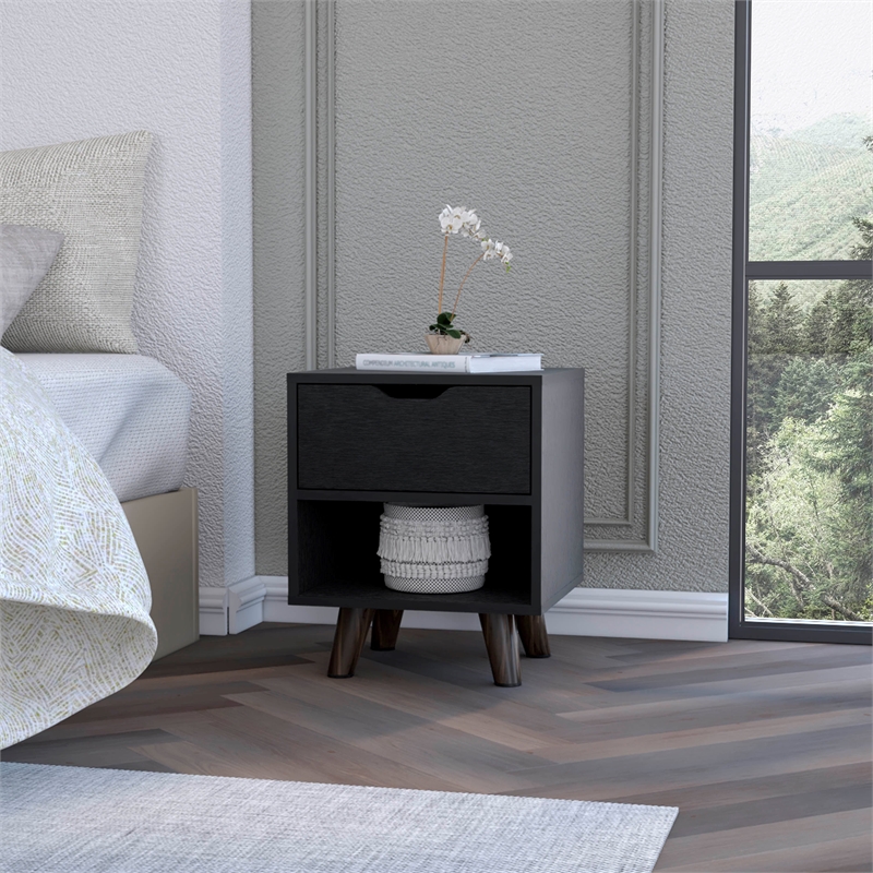 Home Square Engineered Wood Nightstand with 1 Drawer in Black - Set of 2