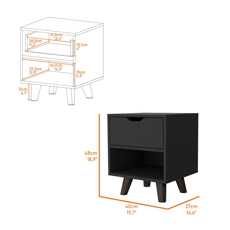 Home Square Engineered Wood Nightstand with 1 Drawer in Black - Set of 2