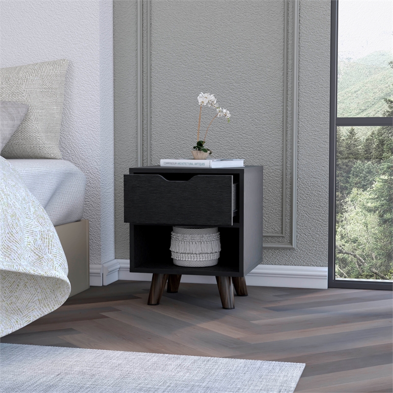 Home Square Engineered Wood Nightstand with 1 Drawer in Black - Set of 2